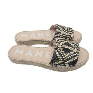 Manebi Sandals Yucatan Espadril Tan and Black Woven Slip On